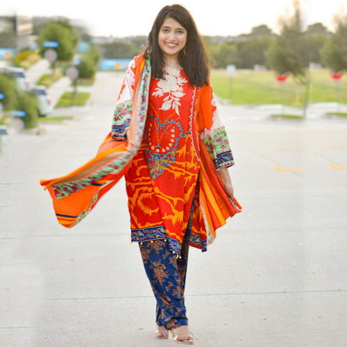 Red 3-Piece Suit with Shawl Dupatta