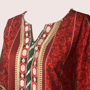 Red 3-Piece with Pearl Embellishements W/ Chiffon Dupatta