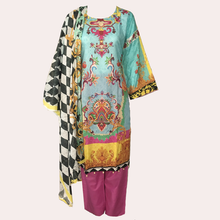 Load image into Gallery viewer, Pink/Turquoise Printed Lawn w/ Lawn Dupatta
