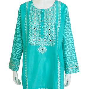 Turquoise Embroidered Lawn Kurti