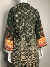 Load image into Gallery viewer, Dark Green/Orange 3-Piece Lawn Suit - Beaded &amp; Embroidered Neckline w/ Chiffon Dupatta