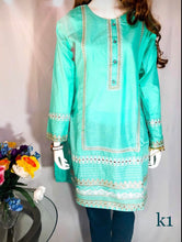 Load image into Gallery viewer, Turquoise Mirrorwork Embroidered Lawn Kurti