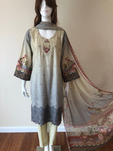 Load image into Gallery viewer, Aafreen by Riaz Arts   Embroidered Lawn, Chikankari with Chiffon Dupatta  All items in this collection are 3-Piece Stunningly stitched suits, ready to ship!    Beige and Gray Shalwar Kameez Pakistani Suit 3-Piece Casual Lawn Suit Chest Size 44&quot; Ready to Ship 