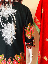 Load image into Gallery viewer, Black/Red 3-Piece Suit with Shawl Dupatta