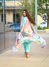 Load image into Gallery viewer, Aafreen Pink/Blue A-Line Chikankari Lawn 3-Piece w/ Cotton Trousers and Chiffon Dupatta