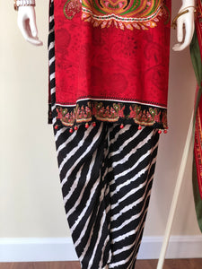 Black/Red 3-Piece Suit with Shawl Dupatta